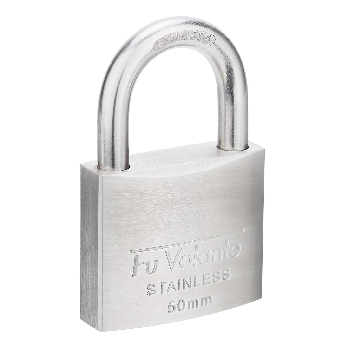 Fu Volante Stainless Steel Pin Tumbler Padlock, 304 Marine Series, Weatherproof Padlock for Outdoor use, 2 inch Wide Body, Keyed Different - Stainless Steel Body & Shackle