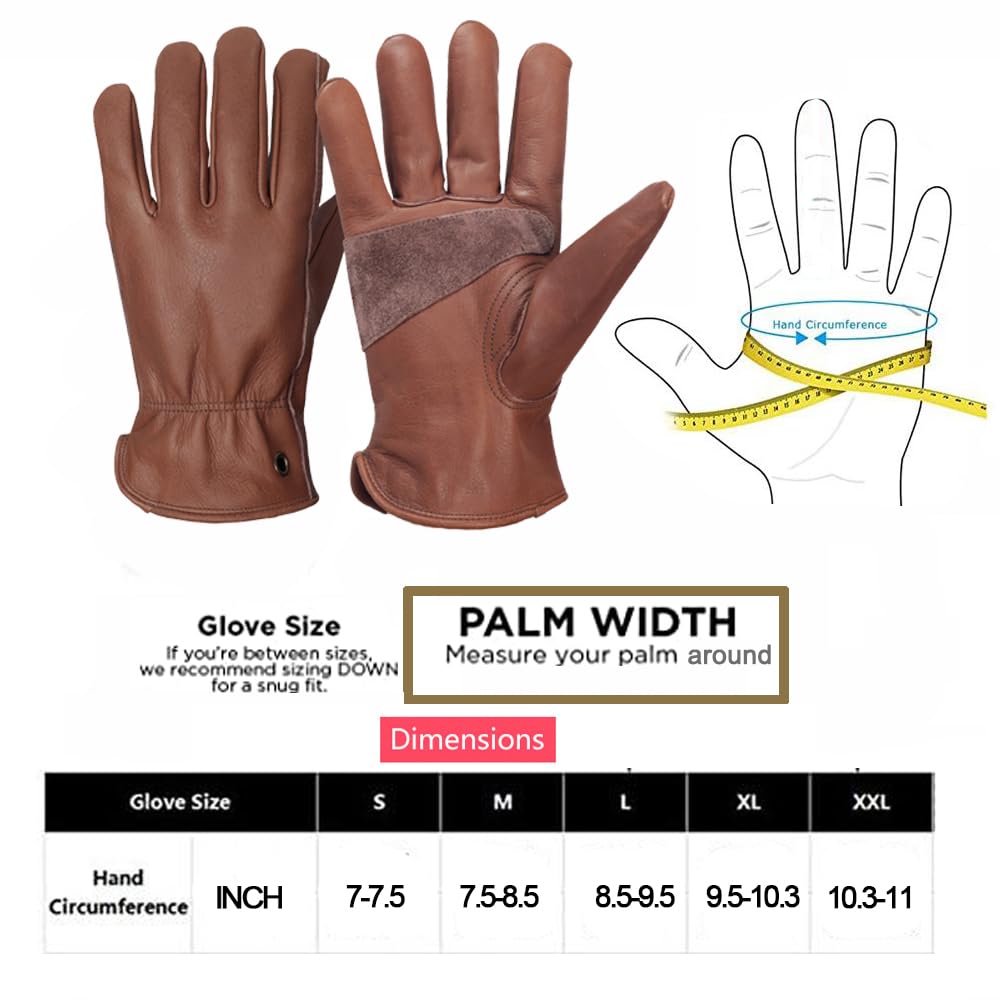 NBLEAGLO Leather gardening gloves for Men and women, Thorn proof Safety Leather Work Gloves for Garden,Construction Heavy Duty Work (Brown, Large)