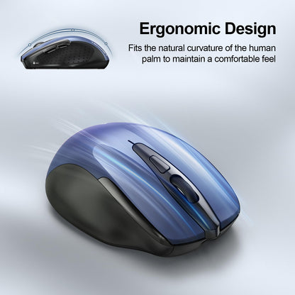 TECKNET Wireless Mouse (BT5.0/3.0 & 2.4G) Rechargeable 4800 DPI Silent USB A & Bluetooth Mouse 6 Buttons, Wide Compatibility - Grey