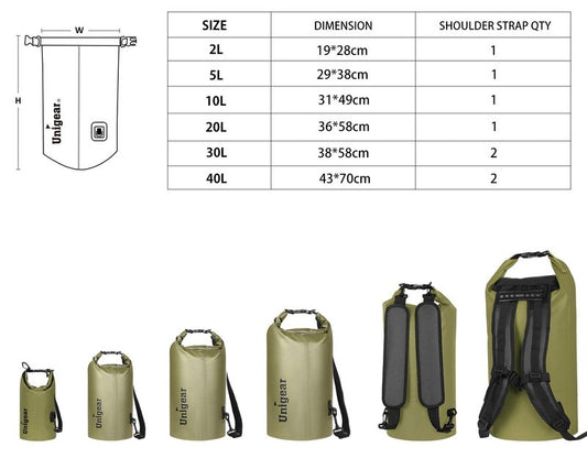 Unigear Dry Bag Waterproof, Floating and Lightweight Bags for Kayaking, Boating, Fishing, Swimming and Camping with Waterproof Phone Case (Army Green, 5L)