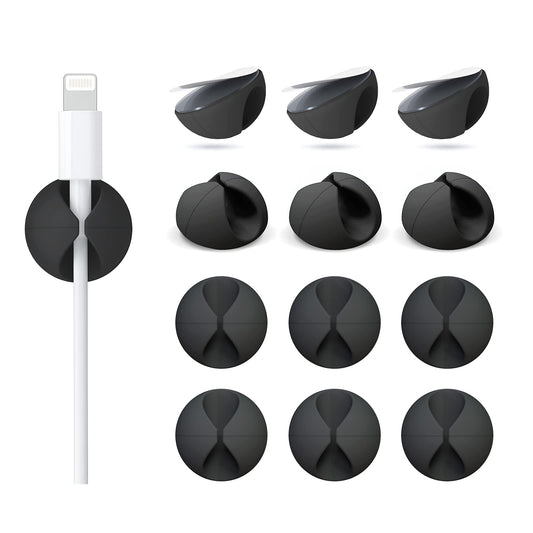 12 Pack Cable Clips, Znben Cord Organizer Holder Adhesive Cable Management Charger Wire Holder Clips for Desk, Home, Office, Car, Cubicle, Nightstand Black