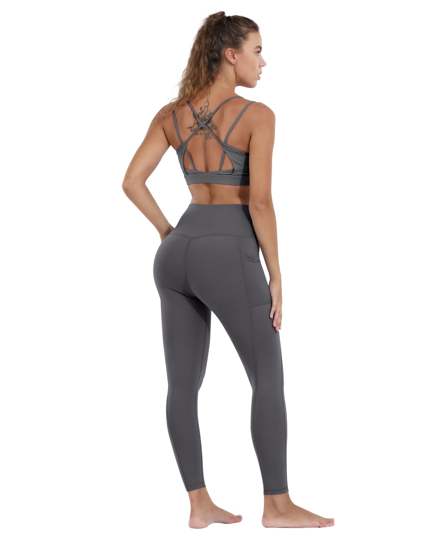 CHRLEISURE Leggings with Pockets for Women, High Waisted Tummy Control Workout Yoga Pants(5 Packs Black,Gray,Pink,Blue,Green, L)