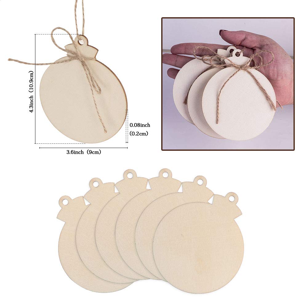 OurWarm 50pcs DIY Christmas Wooden Ornaments Unfinished, 4" Large Natural Wood Slices Predrilled with Hole Wooden Circles for Crafts Christmas Ornaments Decorations