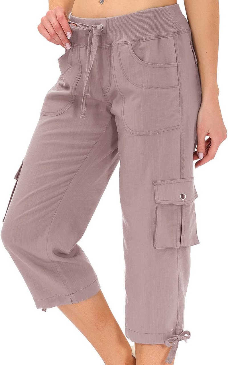 MoFiz Women's Hiking Cargo Shorts Quick Dry Lightweight Athletic Capri Pants for Camping Jogger with Pockets Pink 4XL