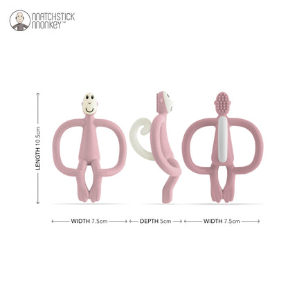 Matchstick Monkey, Original Teether & Gel Applicator, Antimicrobial Silicone Teething Toys for Baby, Easy to Grip, BPA Free, 3 Months Old+, 10.5 cm, Dusty Pink Monkey