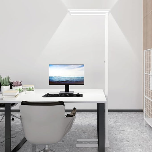 STERREN 76" Led Floor Lamp, 105W White Modern Free-Standing Lamp,11100LM Dimmable Eye-Care Tall Reading Lamp for Reading Study Room,Office,Meeting Room,4000K Natural Daylight