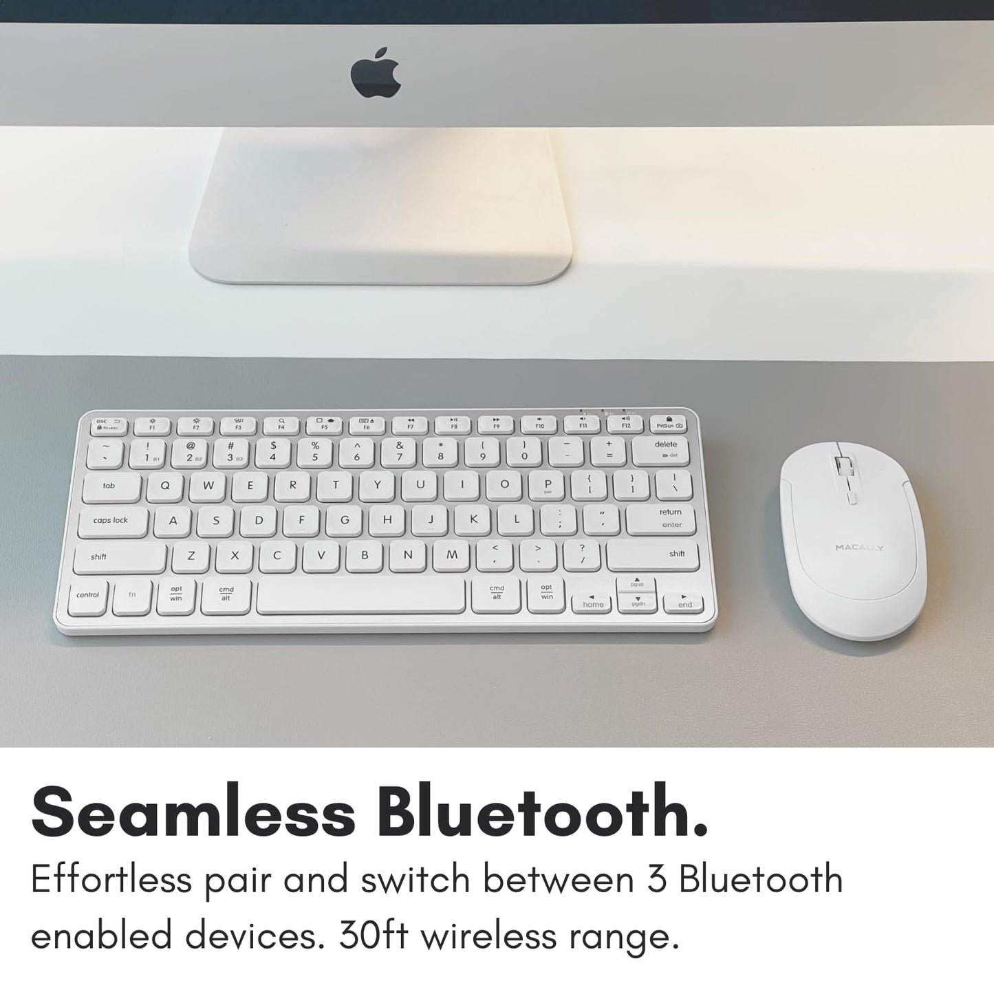 Macally Compact Bluetooth Keyboard for Mac - Premium Multi Device Connectivity - Compatible Apple Wireless Keyboard for MacBook Pro/Air, iMac, Mac mini, iPad, Laptop, and PC