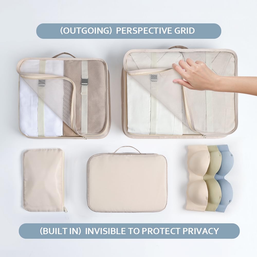 DIMJ Packing Cubes for Travel, Luggage Organizer Bags Foldable Packing Cubes for Suitcase Lightweight Luggage Organizer Travel Must Haves (Beige)
