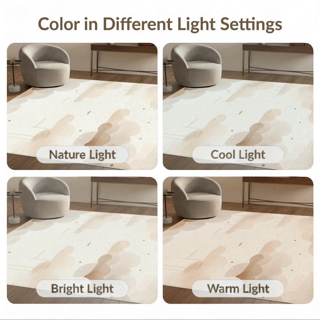 ODIKA 6'x9' Whispering Abstract Drift Forms Drifting Minimalist Border Floating Washable Area Rug for Dining Room, Under Table, Office, Non-Slip Chair-Friendly Floor