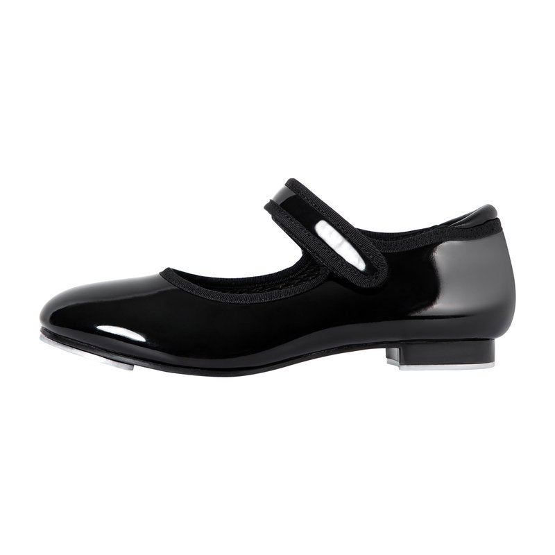 Linodes Economy Unisex-Child Easy Strap Tap Shoe for Girls and Boys Tap Flat-Black Patent-12M-Little Kid