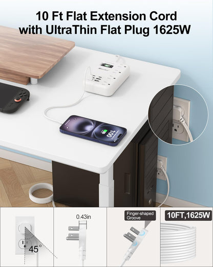 6 USB(2 USB C) Purple Travel Power Strip- 5Ft Lavender Extension Cord with 24W USB Charging Station and 4 Outlets, Purple Desk Accessories with Surge Protector for Cute Kawaii Office Dorm Room