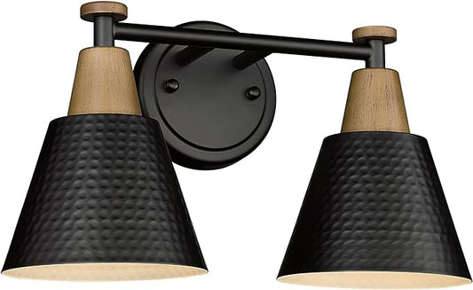 FEMILA Black Bathroom Light Fixtures, 2-Light Bathroom Vanity Lights Over Mirror with Hammered Metal Shade, Modern Wall Sconces Lighting for Kitchen Bedroom Living Room, 4FG59B-2W BK
