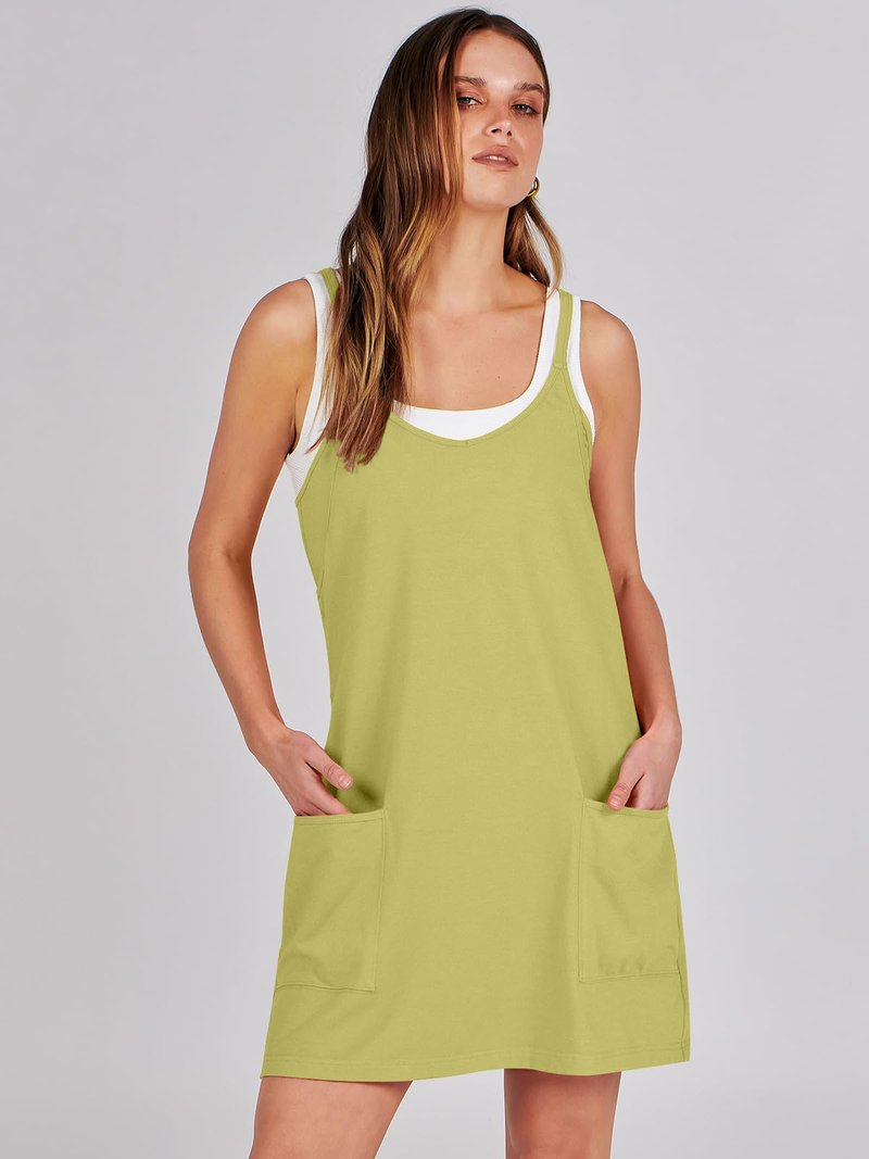 ANRABESS Women Athletic Dress Summer Tennis Workout Active Sports Mini Romper Dress Built in Shorts Travel Vacation Clothes Light Green X-Large