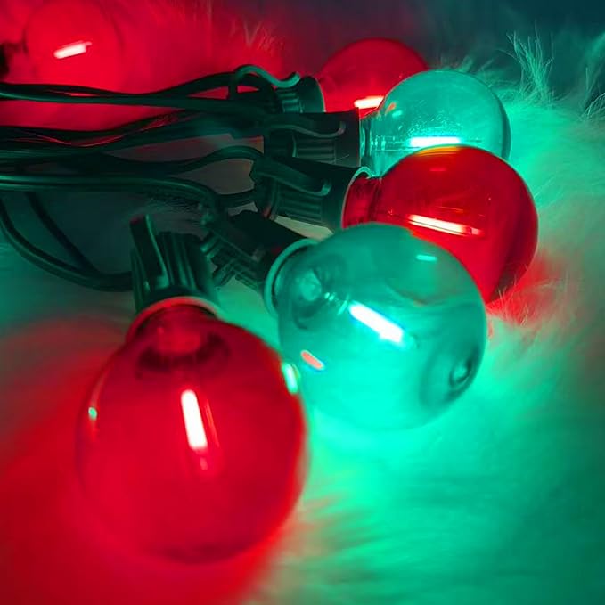 25Ft LED Christmas Outdoor String Lights, G40 Globe Lights with 27 0.6W Clear Multicolor Bulbs, Vintage Christmas Lights for Holiday Party Backyard Wedding Garden Patio Porch Decor, Green Wire