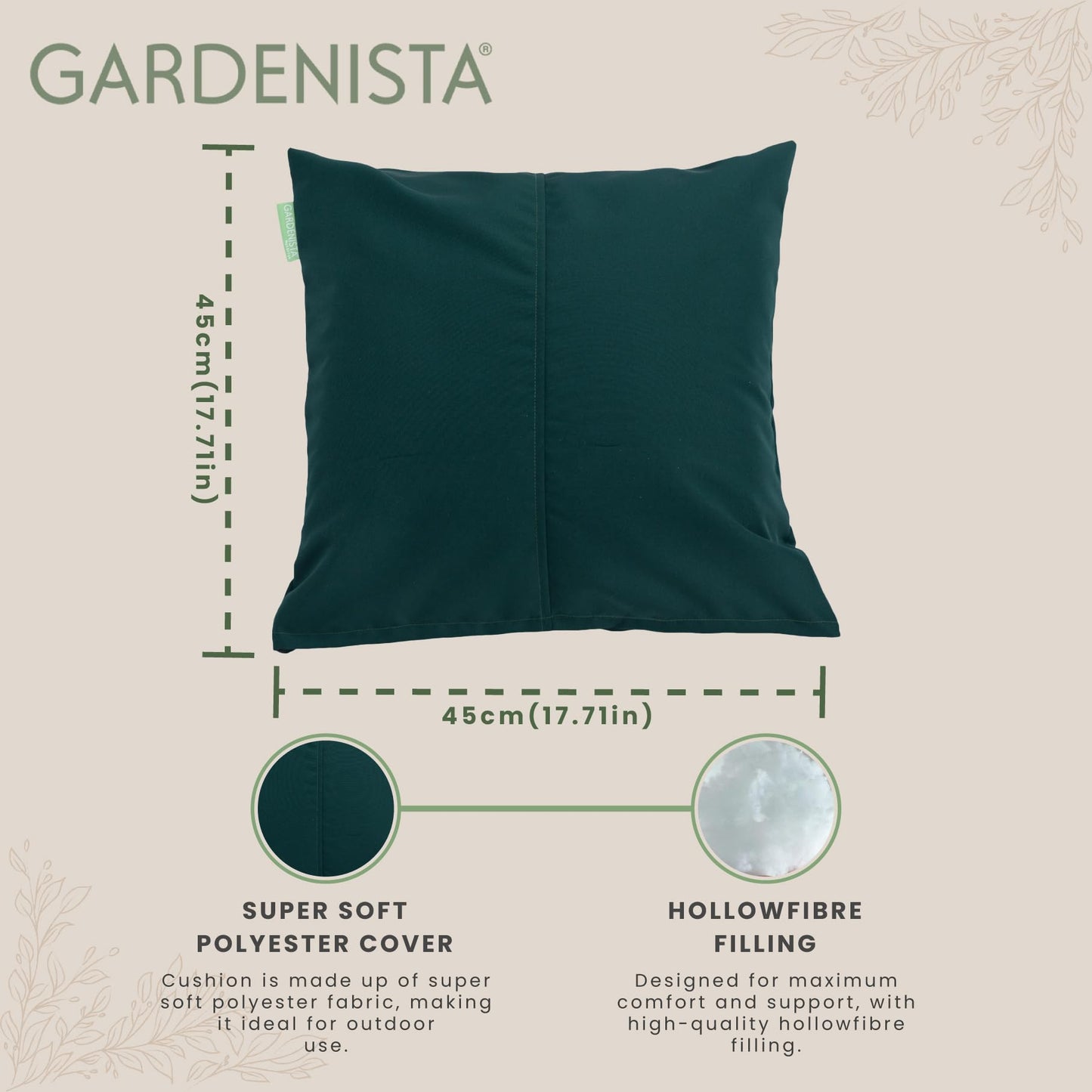 Gardenista Large Garden Scatter Cushion | Water Resistant Hollowfibre Filled Outdoor Seating Furniture Pillow | Great for Patio Rattan Chairs | Comfy & Lightweight (1, Green)