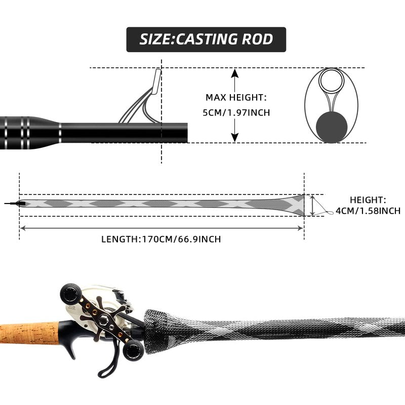SF Standard Casting Fishing Rod Sock Fishing Rod Sleeve Rod Cover Braided Mesh Rod Protector Pole Gloves Fishing Tools White-Black-2PCS Fit Casting Rod 6-1/2FT to 7-1/2FT