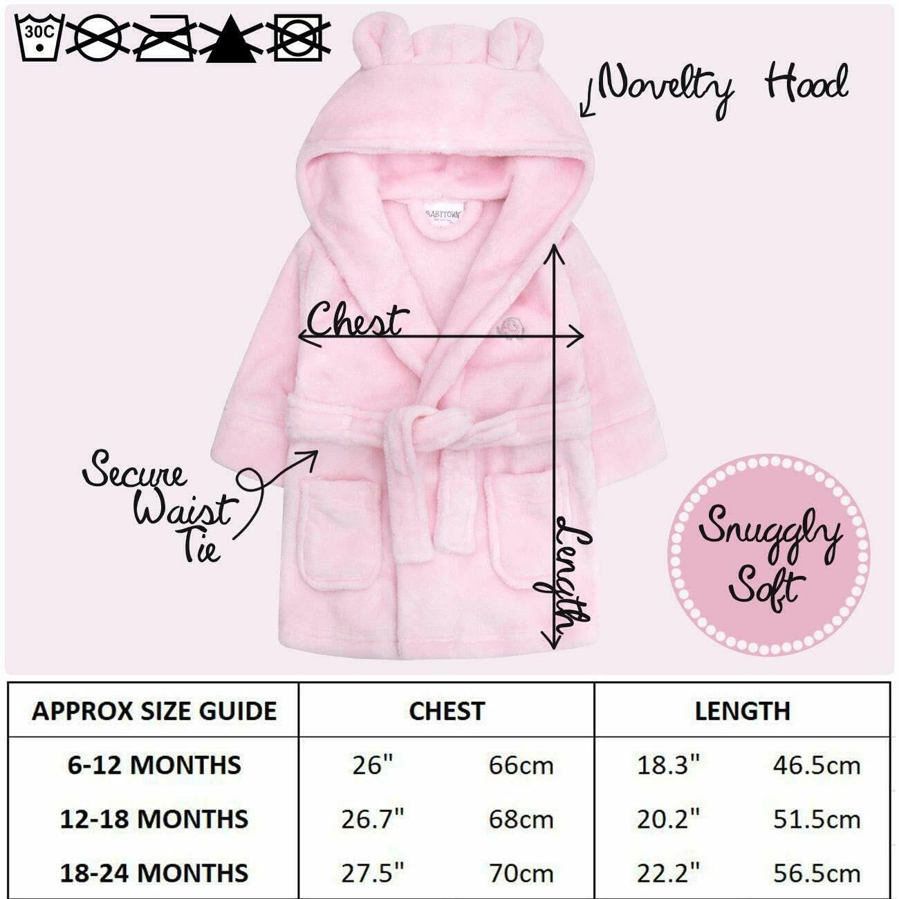 Baby Boys & Girls Unisex Dressing Gown (Ages 6-24 Months) Soft Plush Flannel Fleece Hooded Bath Robe Pink
