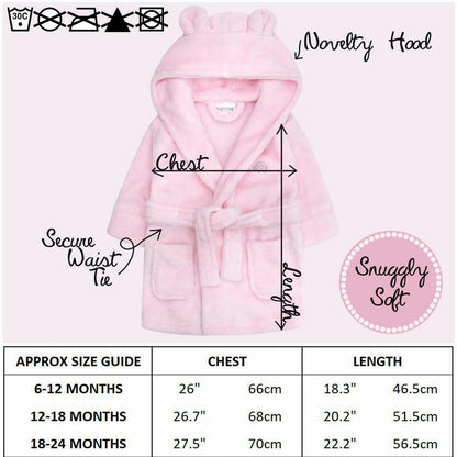 Baby Boys & Girls Unisex Dressing Gown (Ages 6-24 Months) Soft Plush Flannel Fleece Hooded Bath Robe Pink