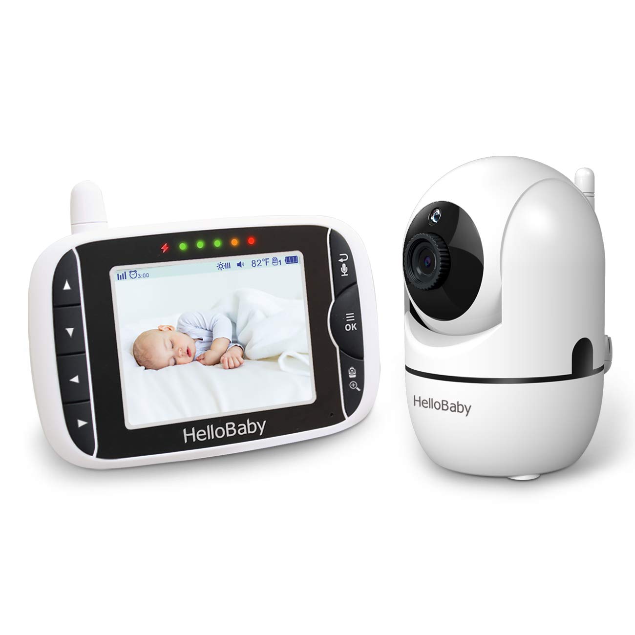HelloBaby Video Baby Monitor with Remote Camera Pan-Tilt-Zoom, 3.2'' Color LCD Screen, Infrared Night Vision, Temperature Display, Lullaby, Two Way Audio