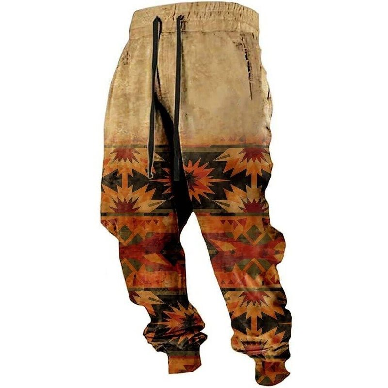 TBILILO Mens Aztec Print Sweatpants Elastic Waist Drawstrig Baggy Trousers Retro Graphic Western Cowboy Pants Loose Fit Cargo Pants with Pockets Geo Red 4XL