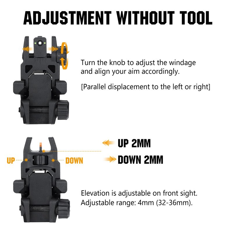 ohhunt Flip Up Sights Polymer Fiber Optic Sights Backup Sight Black for Picatinny (Black Fiber Optics)