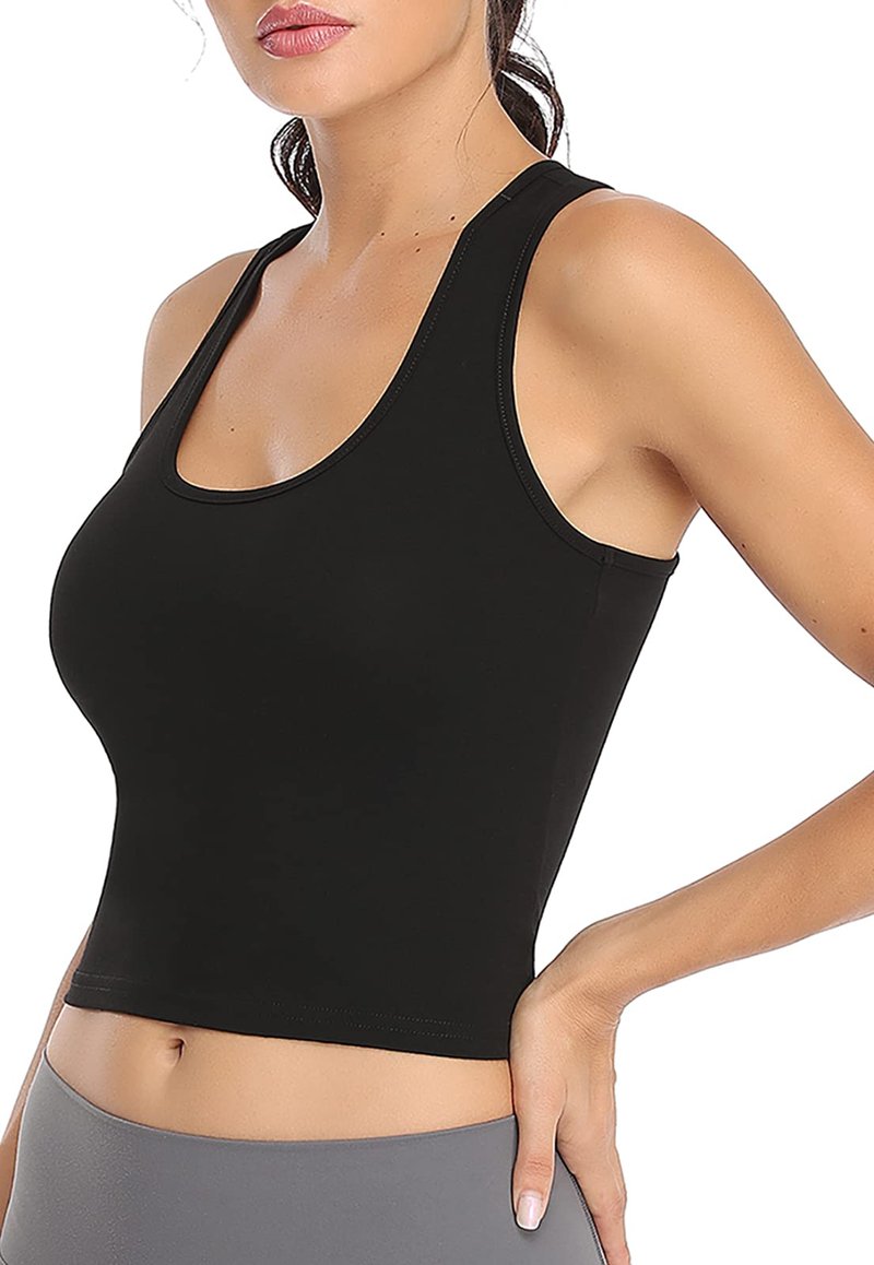 Women's 3-Pack Sports Crop Tank Tops - Athletic Yoga Racerback Cotton Workout Shirts, XL (Black/Grey/Olive)