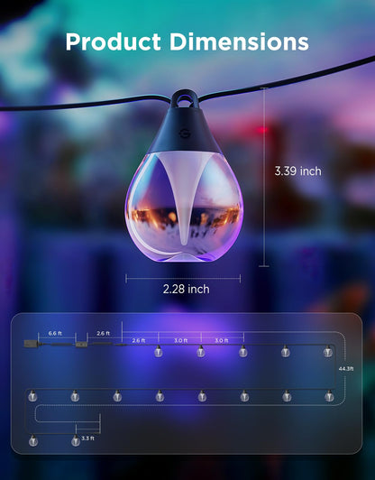 Govee Outdoor Clear Bulb String Lights, 48ft RGBWIC Outdoor Lights with 15 Dimmable Warm White LED Bulbs, 111 Scene Modes for Patio, Backyard, IP67 Waterproof, Works with Alexa, Google & Matter