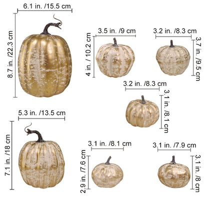 14 Pcs Assorted Fall Artificial Pumpkins Harvest Frosted Pumpkins Gold Brushed White Foam Pumpkins and White Faux Pumpkins for Fall Autumn Season Halloween Thanksgiving Harvest Holiday Season Festive