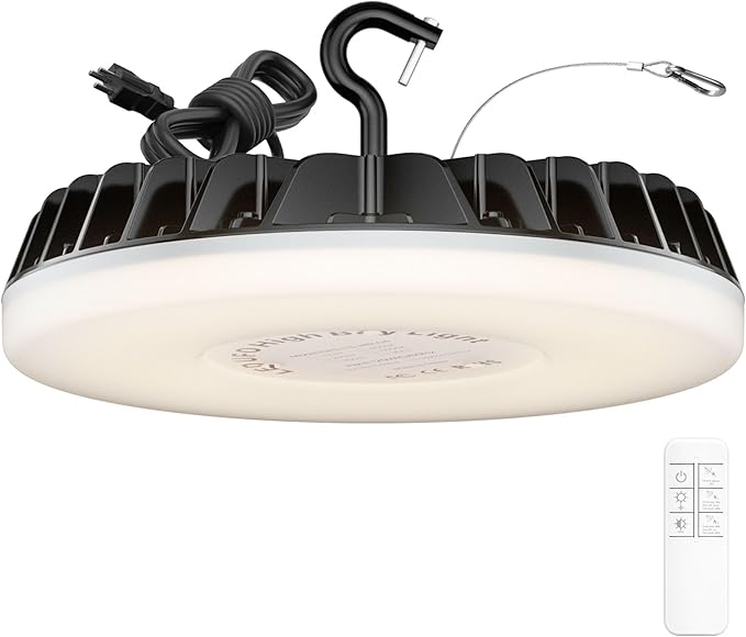 Smart Shop Lights 150W - Micware Motion Sensor 18000LM UFO LED High Bay Light with Multi-Function Remote, 10%-100% Dimmable IP65 Waterproof 5000k Garage Shop Lighting (New Remote)