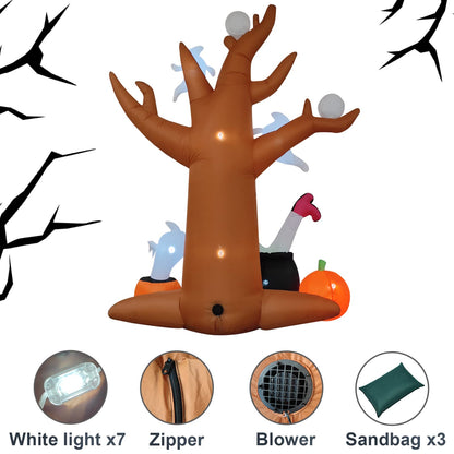 8 Ft Halloween Inflatables Outdoor Decorations - Outdoor Spooky Halloween Tree with Blow up Ghosts, Eyeballs, Pumpkins, Cauldron & Witch Legs - Built-in LED Lights for Outdoor Lawn Decor