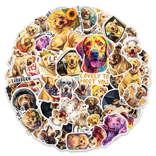Labrador Stickers 50 Pieces Vinyl Waterproof Decal for Laptop Water Bottle Phone Car Window Bike Motorcycle Stakeboard Scrapbook Labradors Sticker Gifts for Kid Teen Adult