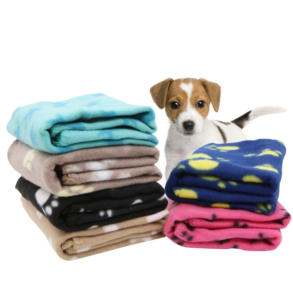 tifee 6 Pieces Pet Blanket Cushion Dog Cat Soft Warm Blankets Puppy Washable Sleep Mat Pad Bed Cover With Paw Print(60 x 70cm/23.6 x 27.6 inch, Multicolor)