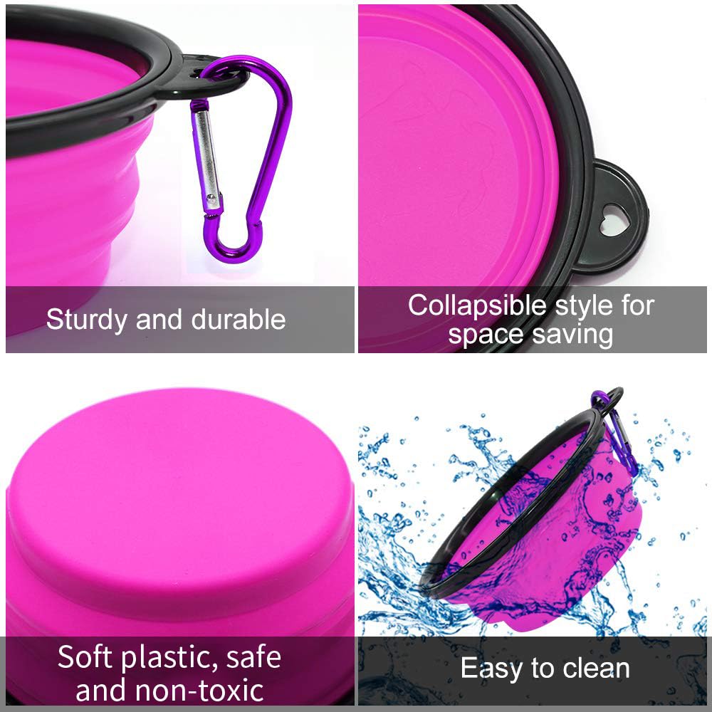 Dog Bowl Pet Collapsible Bowls, 2 Pack for Cats Dogs, Portable Pet Feeding Watering Dish for Walking Parking Traveling with 2 Carabiners (Small, Blue+Green)