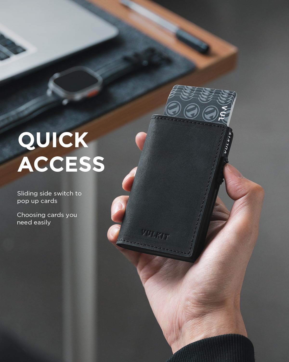 VULKIT Card Holder Pop Up Wallet RFID Blocking Slim Crazy Horse Leather Card Wallet Holds 11 Cards and Notes with Magnetic Closure