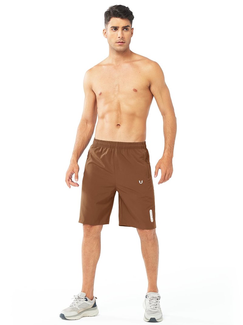 NORTHYARD Men's Athletic Running Shorts Gym Workout 7"/9"/5" Quick Dry Lightweight Sports Basketball Tennis 3 Zipper Pockets BROWN-9inch L