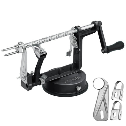 Apple Peeler Corer, Long lasting Chrome Cast Magnesium Alloy Apple Peeler Slicer Corer with Stainless Steel Blades and Powerful Suction Base for Apples and Potato(Black)