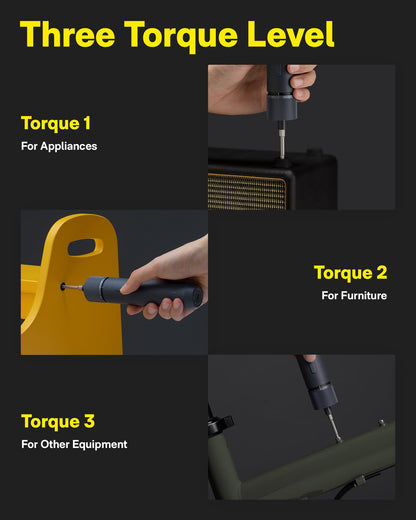 HOTO Electric Screwdriver Set, 3.6V Rechargeable Screwdriver Set with 12 S2-Steel Bits, Cordless Power Screwdriver with LED Light, All-in-One Design, 3 Torque, 4N·m 1500mAh, USB-C Charging