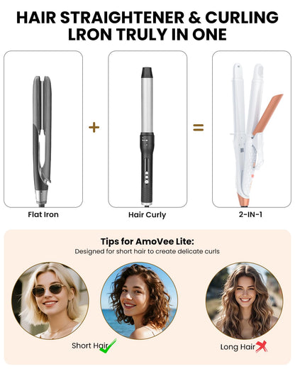 Dual Voltage Curling Iron 2-in-1 Curling Iron 1 Inch,(100V~240V) Dual Voltage Hair Straightener Travel CurlingIron European Flat Iron(Black)