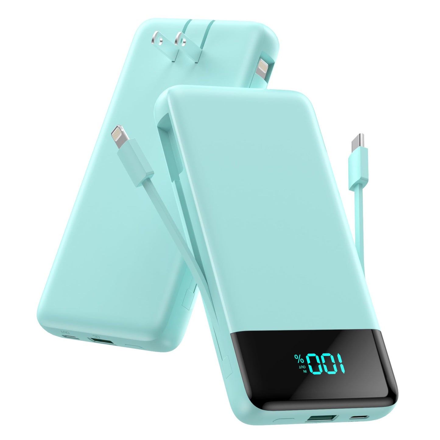 Wireless Portable Charger 40800mAh with 3 Built-in Cables,7-in-1 15W Wireless Charging Power Bank,25W PD QC 4.0 Fast Charging USB C LCD Display Battery Pack for iPhone 17/16/15/13,Samsung,Android etc