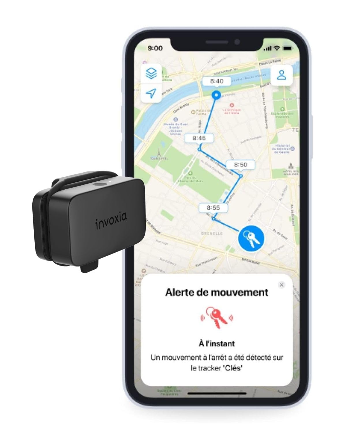 invoxia Mini GPS Tracker - Waterproof GPS Tracker with Real-time Anti-Theft Alarm - Up to 3 Months Battery Life - Includes 3 Year Subscription - Small and Lightweight - Anti-Theft for Keys, Boat