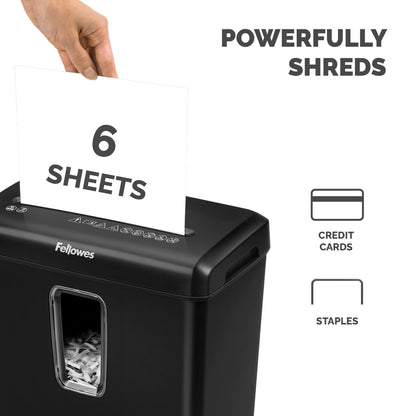 Fellowes Powershred FS-6C 6 Sheet Cross Cut Personal Shredder for Home and Office Use - 15 Litre Bin - Security Level P4 - Amazon Exclusive, Black, Standard