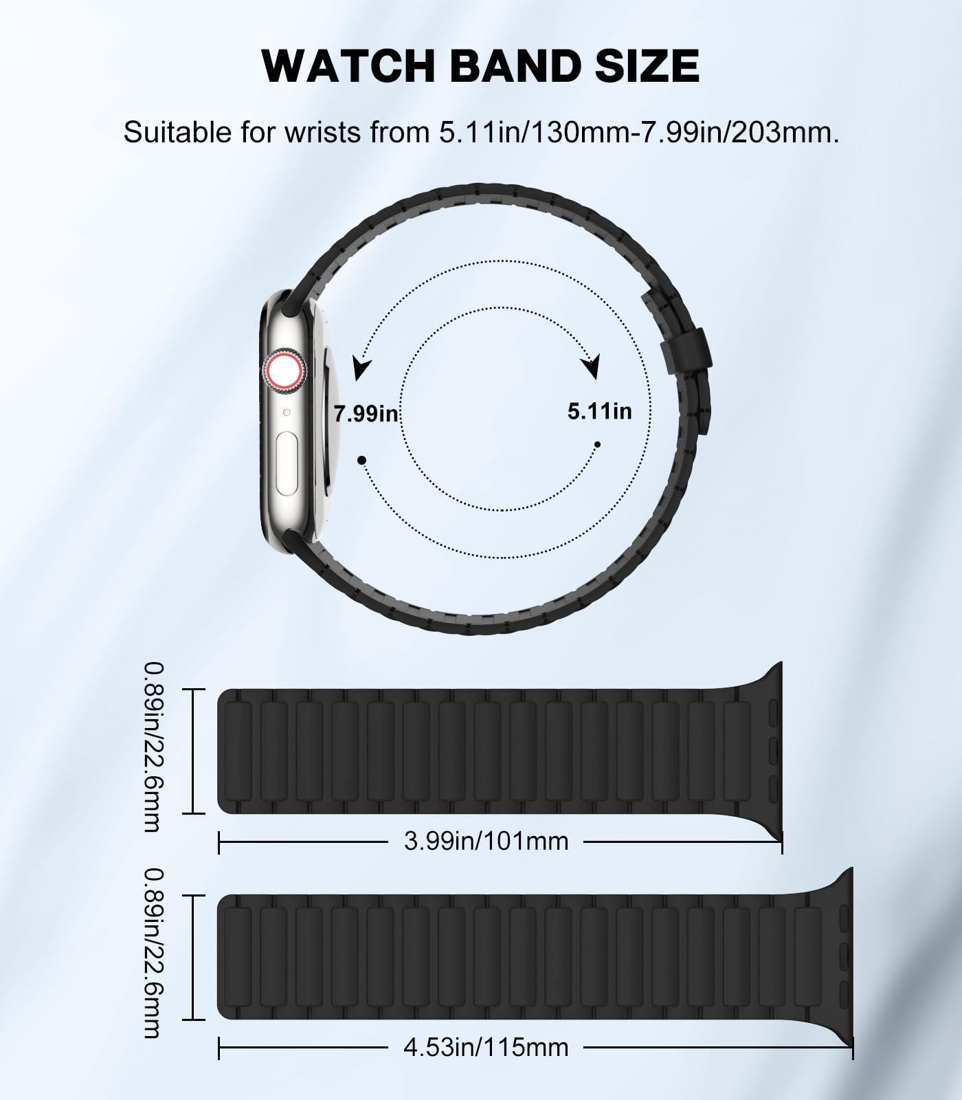 Magnetic Band Compatible with Apple Watch Ultra/Ultra2 49mm/Series SE/10/9/8/7/6/5/4/3/2/1 42/44/45/46mm,Silicone Watch Strap Strong Magnet Link Solo Loop Adjustable Wristband,Black