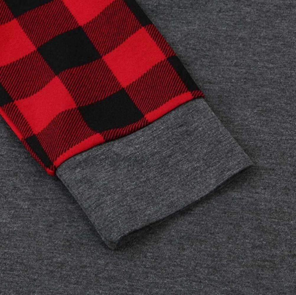 Women Merry Christmas T-Shirt Long Sleeve Plaid Raglan Splicing Reindeer Graphic Baseball Tee Top Christmas Santa Shirts Gray Red Reindeer 4325-L