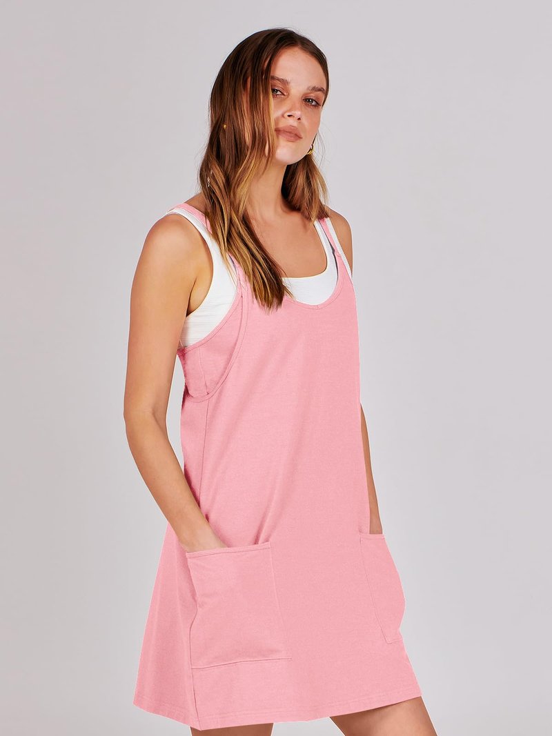 ANRABESS Women Athletic Dress Summer Tennis Workout Active Sports Mini Romper Dress Built in Shorts Travel Vacation Clothes Pink Large