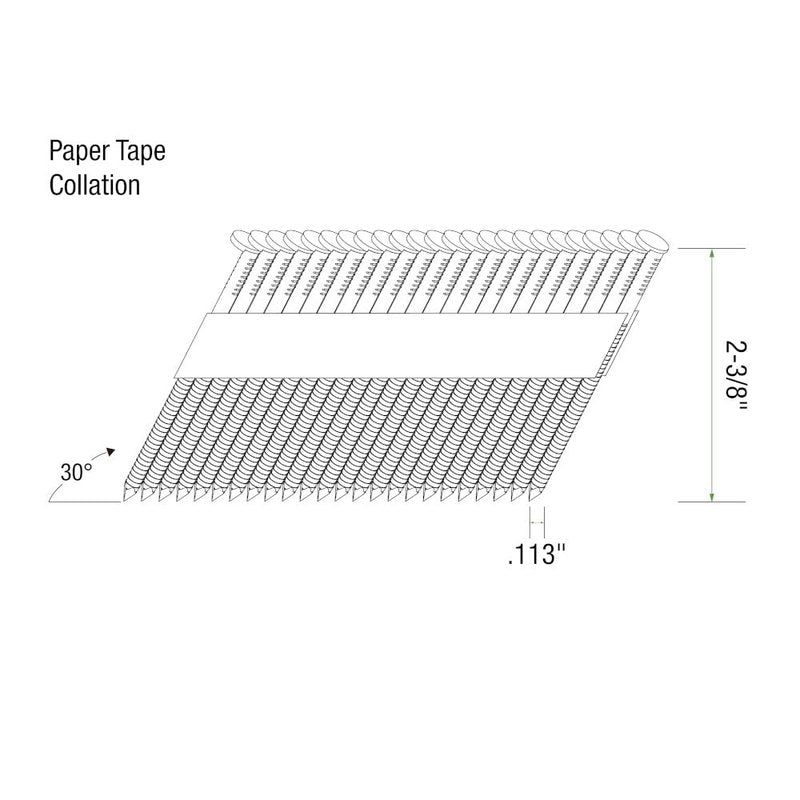 Grip Rite Prime Guard GRP8RH1 30 Degree Paper Tape Offset Round Head Bright Coated Collated Framing Nails, 2-3/8" x 0.113"