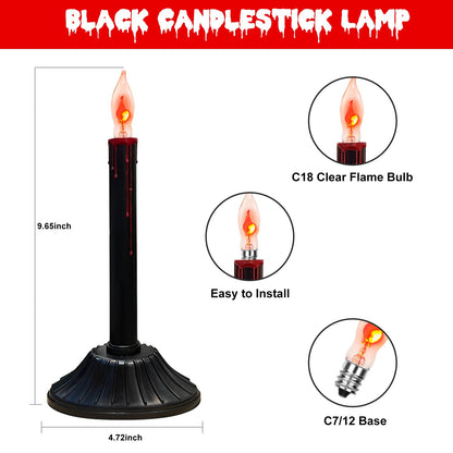 2 Pack Halloween Electric Window Candles, Black Halloween Decorations Candle Lights with 4 C18 Flicker Flame Bulbs, Plug in Electric Candles Flickering for Window Table Home Centerpiece Holiday
