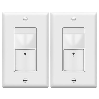 TOPGREENER Pack of 2 Light Switches with PIR Motion Sensor for Occupancy and Holiday, without Earth Cable, Neutral Cable, White