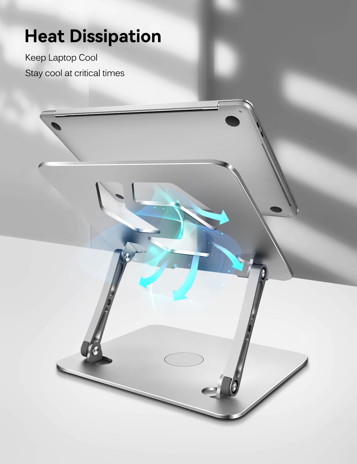 ivoler Adjustable Laptop Stand with 360° Rotating Base, Ergonomic Laptop Stand for Desk, Foldable & Portable Laptop Riser, for Collaborative Work, Fit MacBook Laptops up to 16 inches Silver
