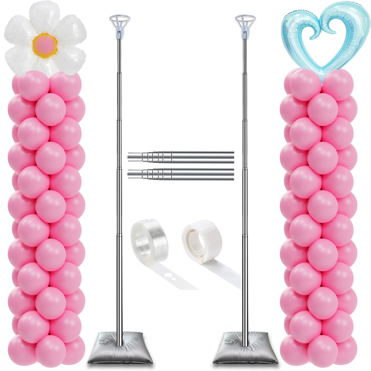 DECOJOY Balloon Column Stand Set of 2, Adjustable 7 Feet Ballon Arch Stands with Bases for Floor, Tall Baloon Tower Pillar Assembly Kit for Halloween, Birthday, Party Decorations