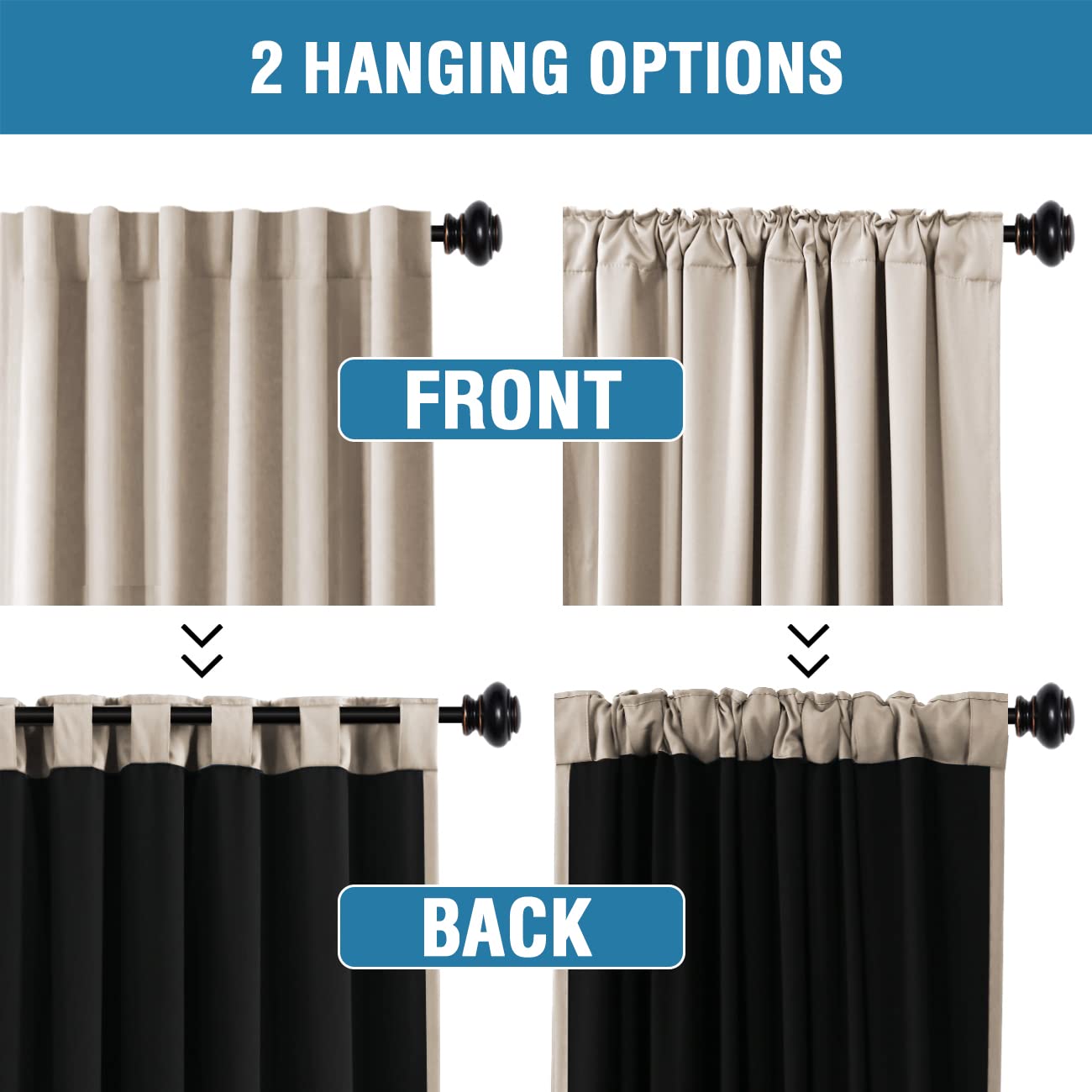 H.VERSAILTEX 100% Blackout Curtains for Bedroom with Black Liner Full Room Darkening Curtains 84 Inch Long Thermal Insulated Back Tab/Rod Pocket Window Drapes for Living Room, 2 Panels, Natural Sand